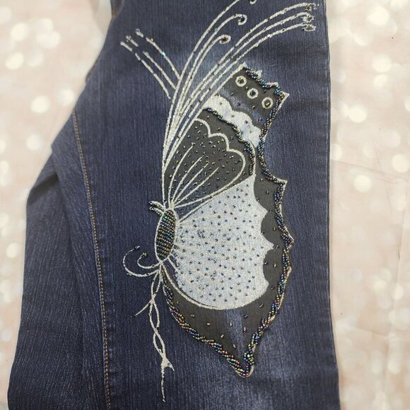 Vintage Cosmopolitan Jeanswear Beaded Butterfly Jeans, Women's 10 - Picture 2 of 10